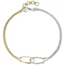 Armband 2-reihig 585 Gelbgold Weißgold bicolor 18 Diamanten 19,5 cm