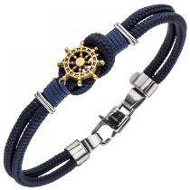 Armband Steuerrad 2-reihig Baumwolle dunkelblau mit Edelstahl 21 cm