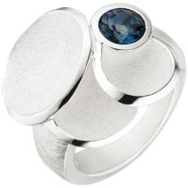 Damen Ring 925 Sterling Silber matt eismatt 1 Blautopas blau