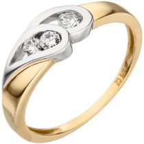 Damen Ring 375 Gold Gelbgold bicolor 3 Zirkonia, Goldring