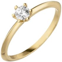 Damen Ring 585 Gelbgold 1 Diamant Brillant 0,15 ct. Diamantring Solitär