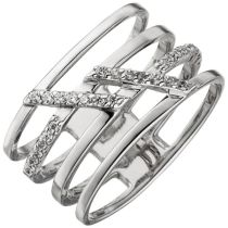 Damen Ring 4-reihig breit 925 Sterling Silber 28 Zirkonia