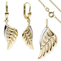 Schmuck-Set Flügel EngelsFlügel 333 Gold Gelbgold bicolor mit Kette 45 cm