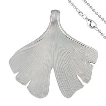 Anhänger Ginko Ginkgo 925 Sterling Silber matt mit Kette 45 cm