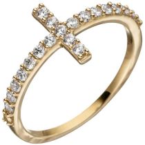 Damen Ring Kreuz 333 Gelbgold 19 Zirkonia Goldring Kreuzring