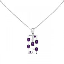 Collier mit Anhänger 925 Silber 7 Amethyst-Cabochons lila 7 Zirkonia 45 cm