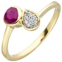 Damen Ring 333 Gelbgold 1 Rubin rot 9 Zirkonia Rubinring