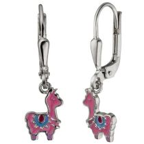 Kinder Ohrhänger Lama pink 925 Sterling Silber Ohrringe Kinderohrringe