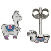 Kinder Ohrstecker Lama bunt 925 Sterling Silber Ohrringe Kinderohrringe