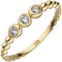 Damen Ring Kugel 333 Gelbgold 3 Zirkonia Goldring Kugelring