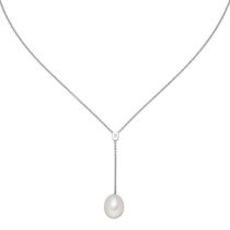 Collier 925 Sterling Silber 1 Süßwasser Perle 1 Zirkonia 45 cm Silberkette