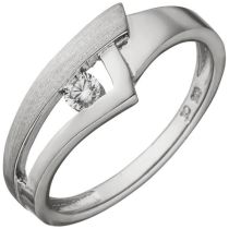 Damen Ring 925 Sterling Silber teil matt 1 Zirkonia