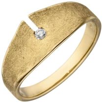 Damen Ring 585 Gelbgold eismatt 1 Diamant Brillant 0,04ct.