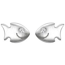 Kinder Ohrstecker Fisch 925 Sterling Silber matt 2 Zirkonia Ohrringe