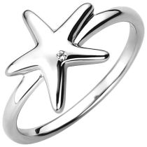 Damen Ring Seestern 925 Sterling Silber mit 1 Zirkonia