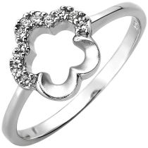 Damen Ring Blume 925 Sterling Silber 11 Zirkonia