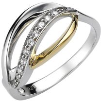 Damen Ring 925 Sterling Silber bicolor 9 Zirkonia