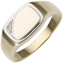 Herren Ring 585 Gold Gelbgold bicolor Diamant Brillant