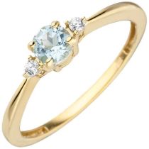 Damen Ring schmal 333 Gelbgold 1 Blautopas hellblau blau 2 Zirkonia