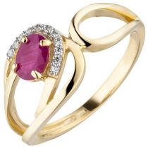 Damen Ring 333 Gelbgold 1 Rubin 11 Zirkonia