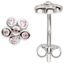 Ohrstecker Blume 925 Sterling Silber 12 Zirkonia rosa Ohrringe