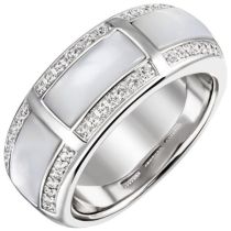 Damen Ring 925 Sterling Silber 42 Zirkonia 3 Perlmutt Einlagen