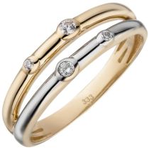 Damen Ring 2-reihig 333 Gelbgold bicolor 4 Zirkonia Goldring