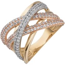 Damen Ring breit 333 Gelbgold Rotgold bicolor mit Zirkonia