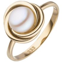 Damen Ring 333 Gelbgold 1 Perle, Perlenring