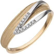 Damen Ring Gelbgold Weißgold bicolor matt Diamanten