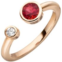 Damen Ring 585 Gold Gelbgold 1 Rubellit 1 Diamant Brillant