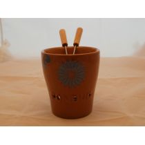 Fondue-Becher Flower aus Keramik in Hellbraun