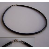 4mm Kautschukband mit Karabiner 925 Silber Rhodium