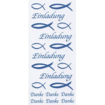 Sticker Fisch, Einladung, Danke Rub on blau