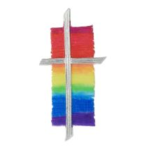 Wachsdekor, Kreuz bemalt Regenbogen, 117 x 60 mm, 1 Stk., regenbogen silber