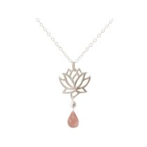 GEMSHINE Damenhalskette aus 925 Silber mit YOGA Lotusblume und Rosenquarz