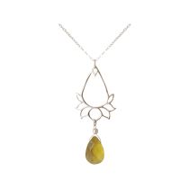 GEMSHINE Damenhalskette aus 925 Silber mit YOGA Lotusblume und Citrin Tropfen