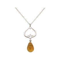 GEMSHINE Damenhalskette aus 925 Silber mit YOGA Lotusblume und Citrin Tropfen