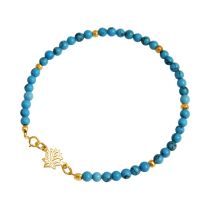 GEMSHINE Damenarmband aus hochwertig vergoldetem 925 Silber YOGA Lotusblume und Türkis