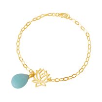 GEMSHINE Damenarmband aus hochwertig vergoldetem 925 Silber mit YOGA Lotusblume und Türkis Tropfen