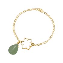 GEMSHINE Damenarmband aus hochwertig vergoldetem 925 Silber mit YOGA Lotusblume und Chalcedon Edelstein