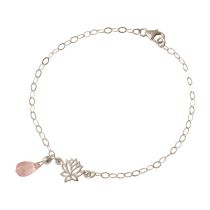 GEMSHINE Damenarmband aus 925 Silber mit YOGA Lotusblume und Rosenquarz