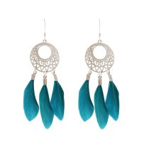 Gemshine - Ohrringe - Traumfänger - Silber - Boho - Blau - Feder - 7 cm