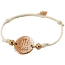 Gemshine - Damen - Armband - Gravur - LIFE IS GOOD - Rose Vergoldet - Nude