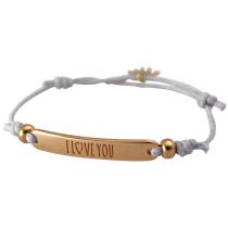 Gemshine - Damen - Armband - Gravur - I LOVE YOU - Rose Vergoldet - Hellgrau