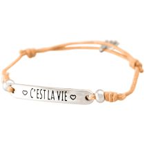 Gemshine - Damen - Armband - Gravur - C´EST LA VIE - Silber - Hellkoralle - Rose