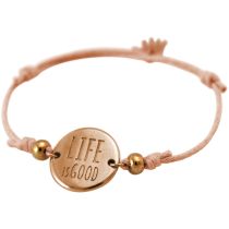 Gemshine - Damen - Armband - Gravur - LIFE IS GOOD - Rose Vergoldet - Hellkoralle - Rose