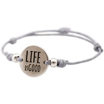 Gemshine - Damen - Armband - Gravur - LIFE IS GOOD - Silber - Hellgrau