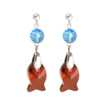 Gemshine - Damen - Ohrringe - 925 Silber - Fisch - Rot - Blau - MADE WITH SWAROVSKI ELEMENTS® - 3 cm