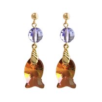 Gemshine - Damen - Ohrringe - Vergoldet - Fisch - Orange - Goldbraun - Violett - MADE WITH SWAROVSKI ELEMENTS®